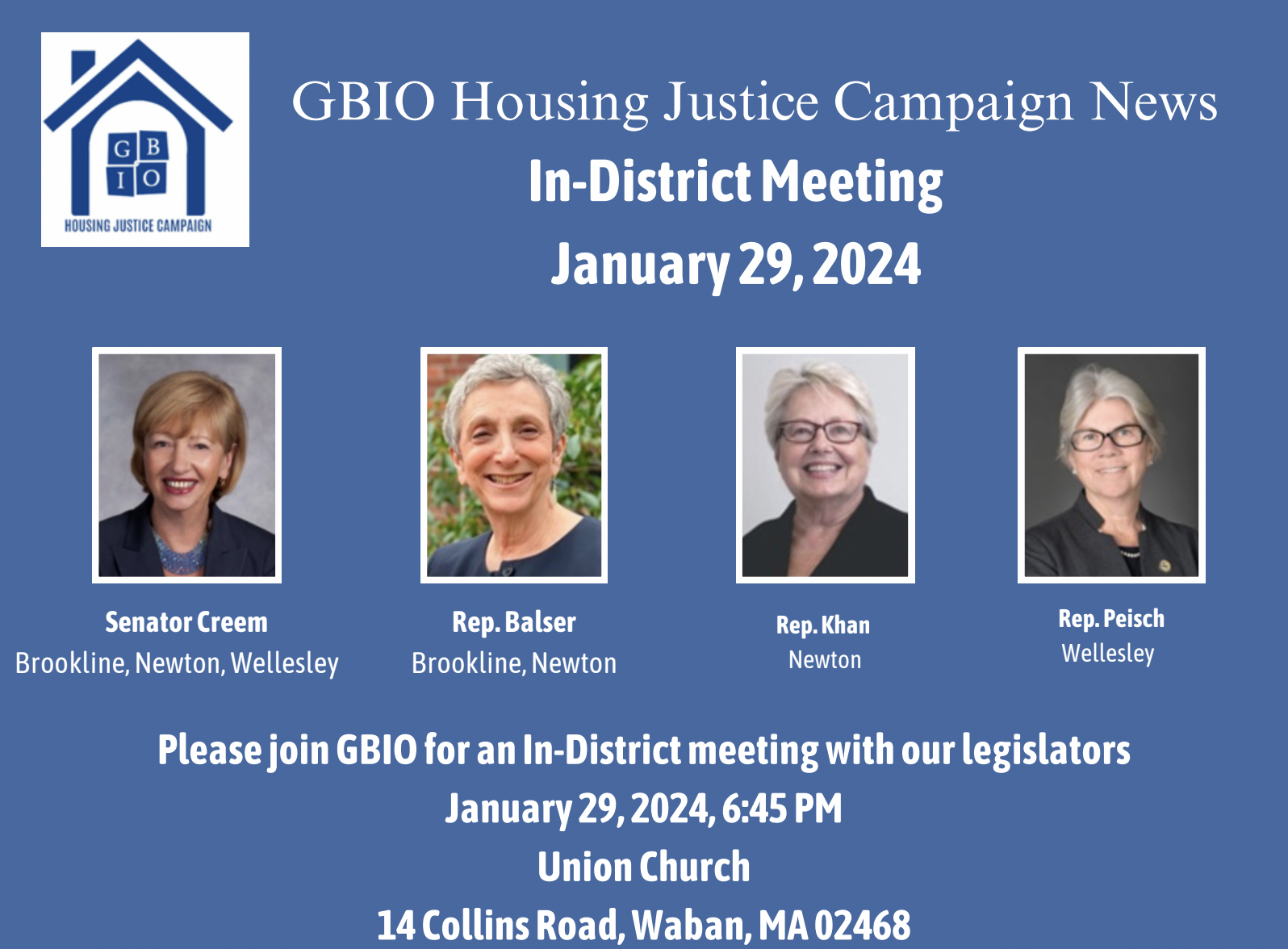 GBIO Housing Justice In-District Meeting with Legislators (in person)