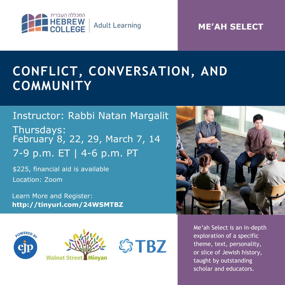 Conflict, Conversation, and Community with TBZ Member Rabbi Natan Margalit (online)