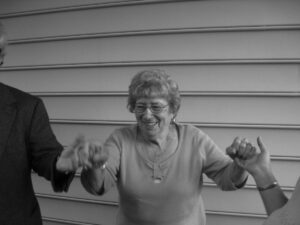 Black and white photo of Zina Pelzman dancing