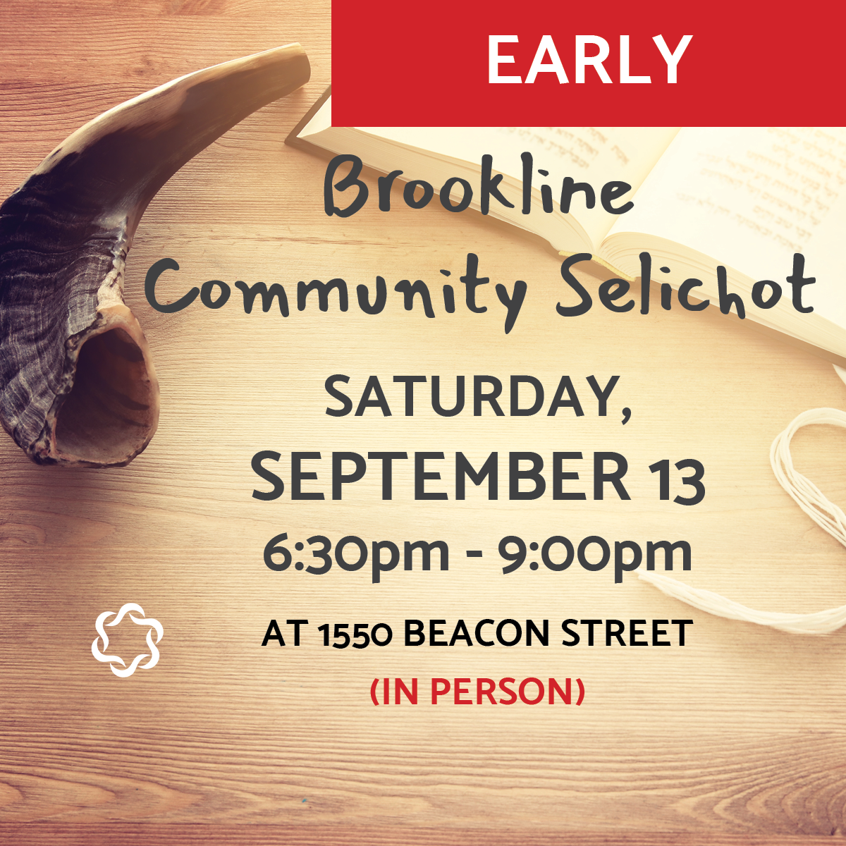 Early Brookline Community Selichot at 1550 Beacon (in person)